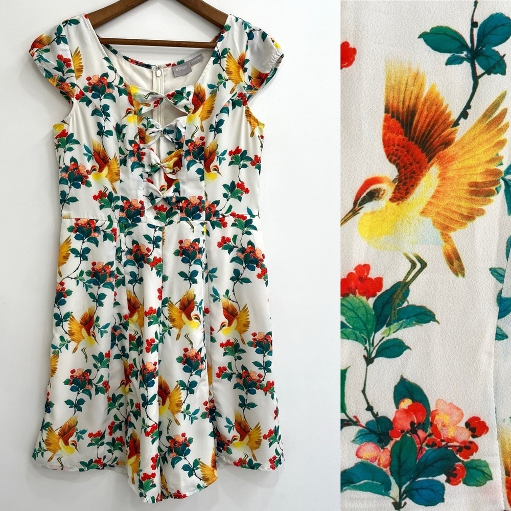 Eshakti tropical bird print romper bow detail retro vintage inspired medium - Picture 2 of 14
